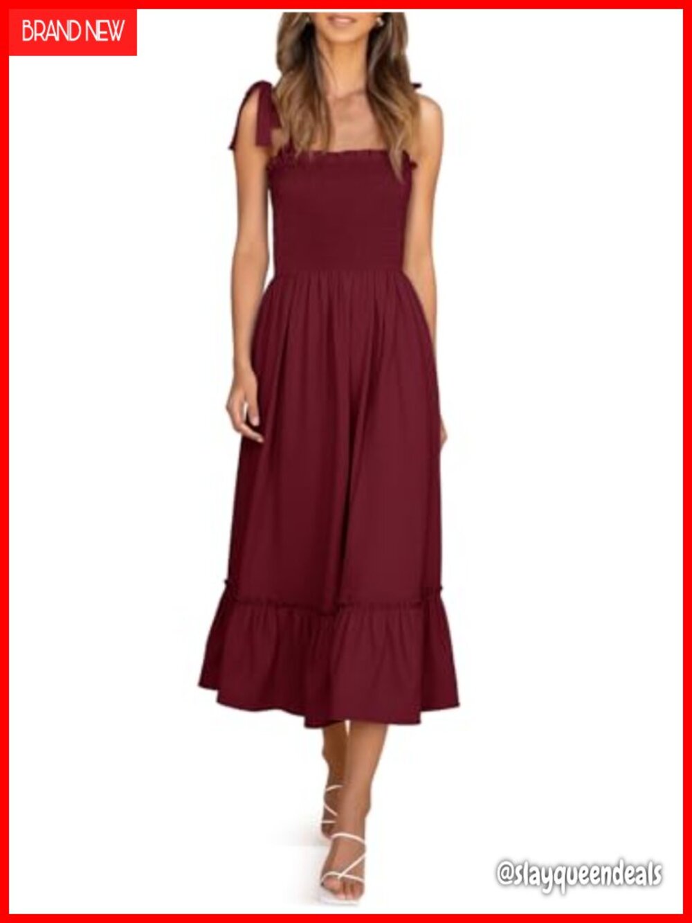 Smocked Maxi Dress Floral Boho Beach Sundress Square Neck Sleeveless